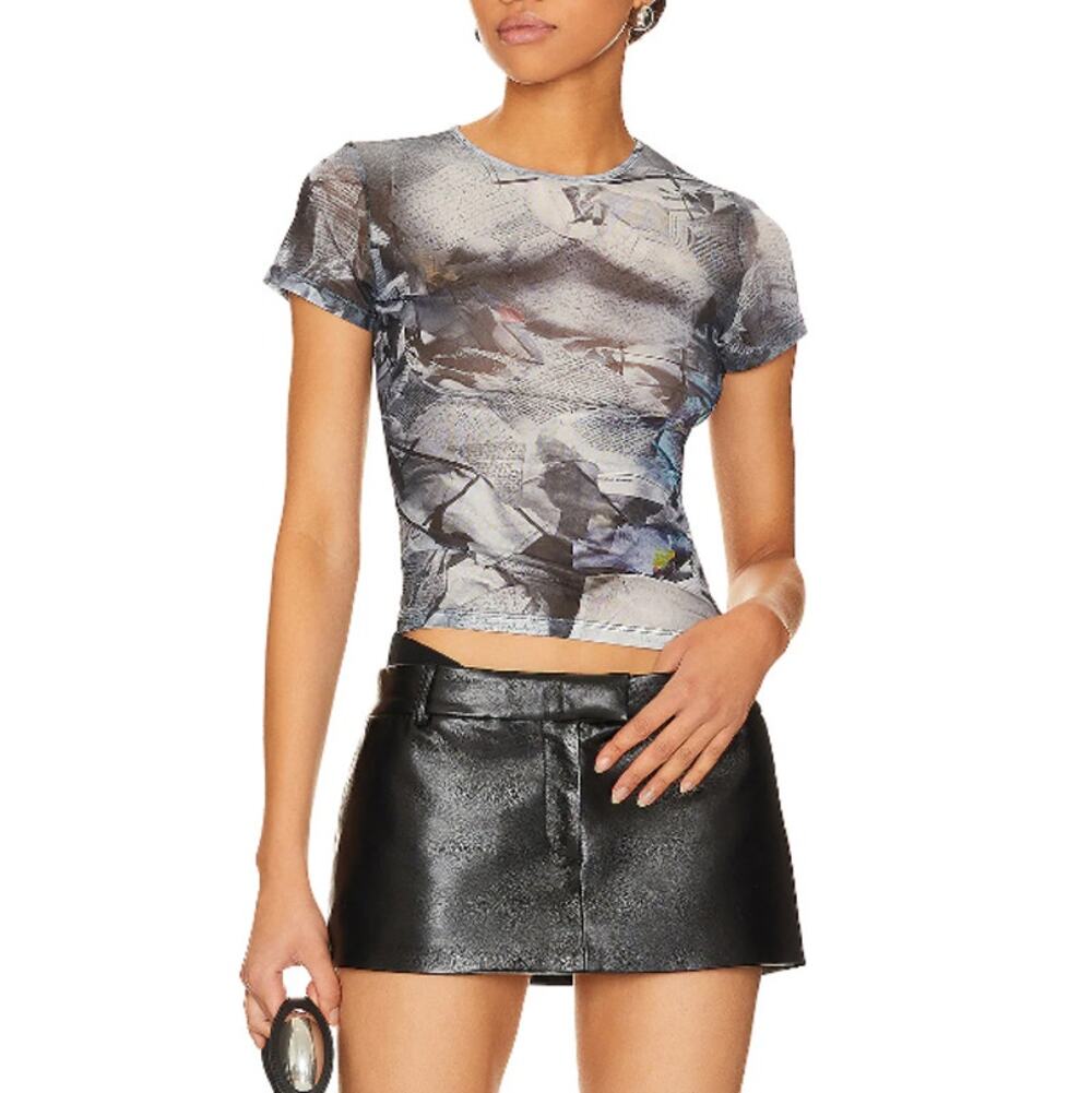 Miaou Women's Newspaper Trompe L'il Mini Tee Size XXS
